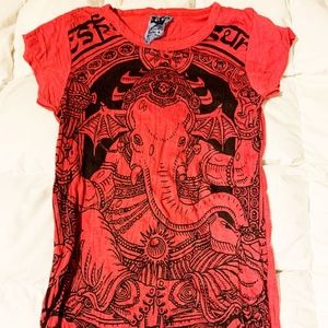 Sure Design Womens Bat Ganesh T-Shirt Red NEW SZ S
